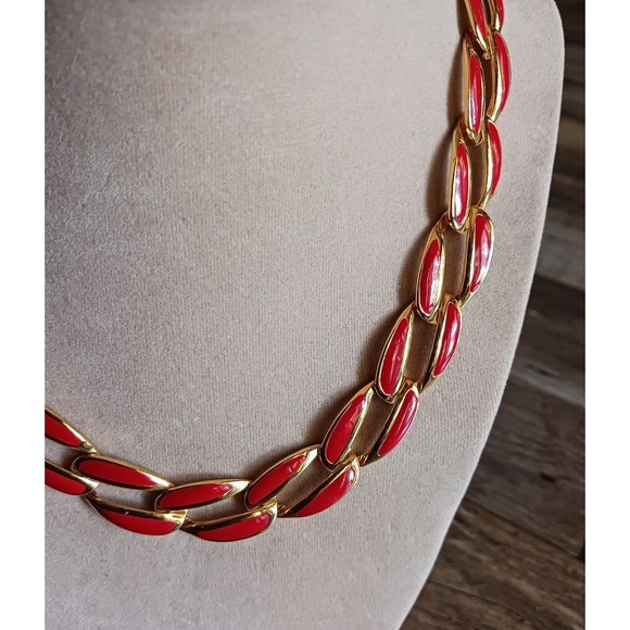 Napier Gold with Red Enamel Link Necklace - Picture 2 of 7